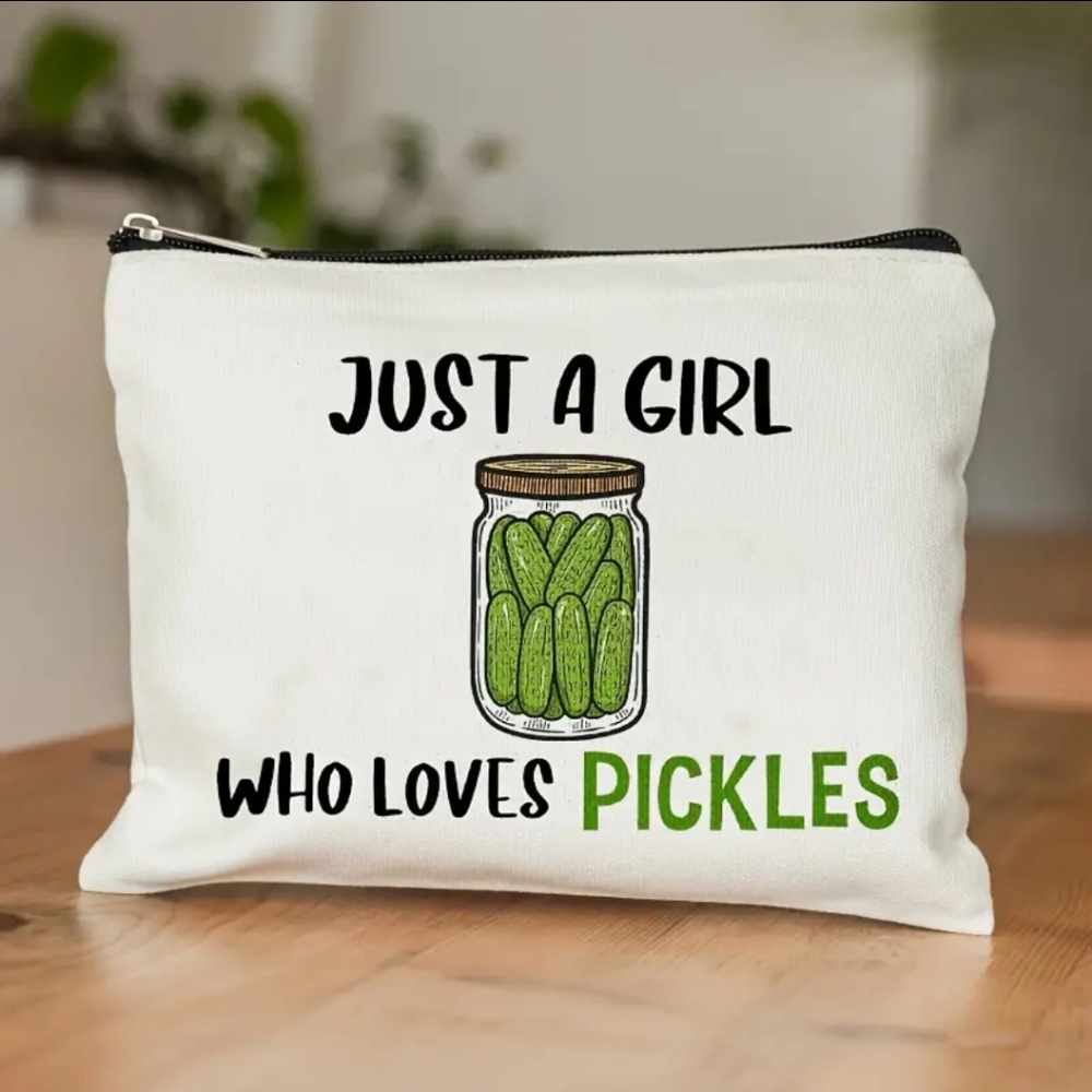 Just a Girl Who Loves Pickles Large Zipper Canvas Bag Cosmetic Pencil Pouch